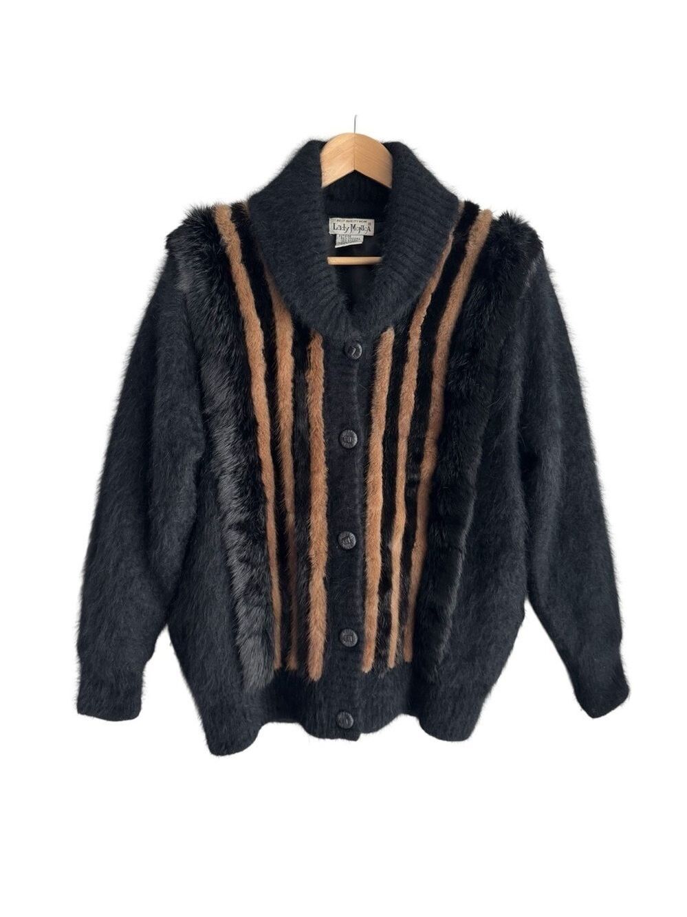 Vintage SOFT Fuzzy Angora Cardigan Jacket L/XL Rabbit Fur Button Up Sweater 90s